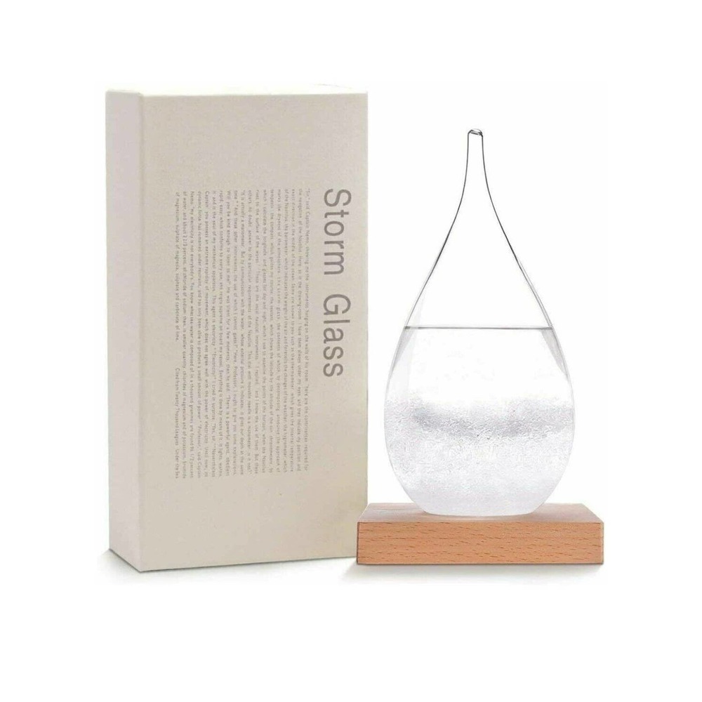 NEW Storm Glass Weather Predictor With Wooden Base NIB